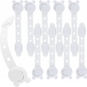 Set de 10 protectii pentru dulapuri/sertare Lanjue plastic, alb, 18,8 x 3,6 cm