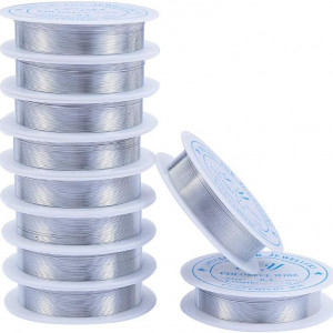 Set de 10 role de sarma pentru bijuterii Airssory, fier, argintiu, 12 m x 0,4 mm