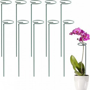 Set de 10 tije cu inel pentru sprijin flori Reagia, verde, plastic/metal, 40 cm