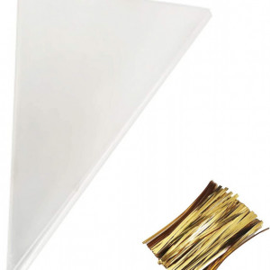 Set de 100 de pungi pentru dulciuri HEIGOO, celofan, transparent, 13 x 25 cm