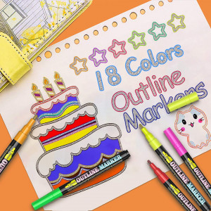 Set de 18 markere BOIROS, plastic, multicolor, argintiu metalic