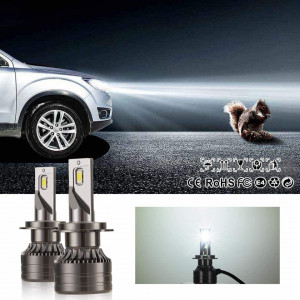Set de 2 becuri pentru faza scurta Kairiyard, H7, LED, aliaj de aluminiu, negru
