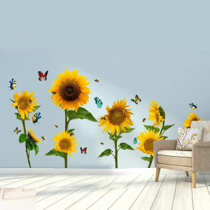 Set de 2 foi cu autocolante de perete cu floarea soarelui AnFigure, vinil, multicolor, 123.9X65.7cm