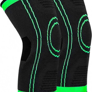 Set de 2 genunchiere Taekooki, nailon/latex, negru/verde, M