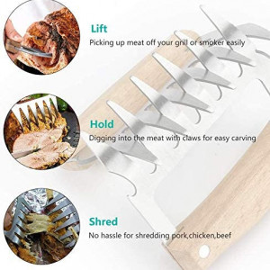Set de 2 gheare pentru carne/legume KAVAVO, lemn/otel inoxidabil, argintiu/maro, 10,6 x 11,7 cm