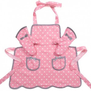 Set de 2 manusi si sort de bucatarie pentru copii NEOVIVA, roz, bumbac, 23 x 10 cm