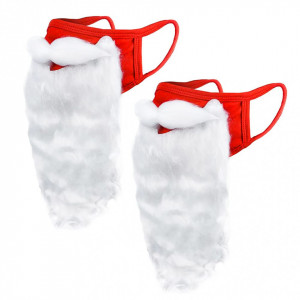 Set de 2 masti barba de Craciun AnCosoo, textil, alb/rosu, 40 x 20,5 cm