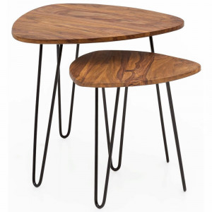 Set de 2 mese laterale Mcbride, lemn masiv/metal, negru/maro