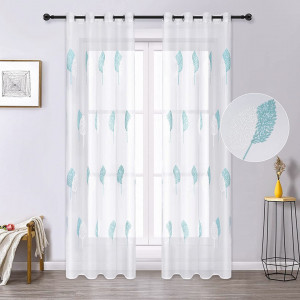 Set de 2 perdele Yugarlibi, poliester, alb/albastru, 140 x 260 cm