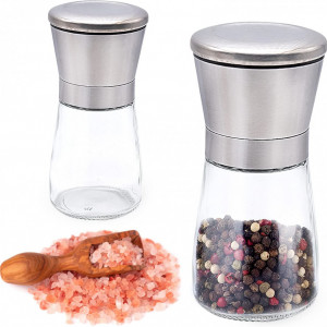 Set de 2 rasnite pentru condimente JJYHEHOT, sticla/otel inoxidabil, transparent/argintiu, 13,5 x 6 cm