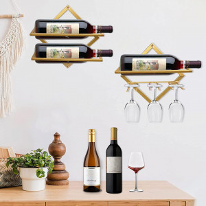 Set de 2 suporturi pentru sticlele de vin MERYSAN, metal, auriu, 26 x 25 cm / 25,8 x 25,8 cm