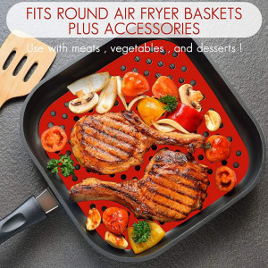 Set de 2 tampoane pentru friteuza cu aer Yizemay, silicon, rosu/negru, 19/21,6 cm