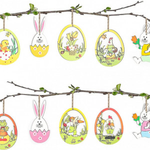 Set de 20 decoratiuni de Paste MIUTME, lemn, multicolor