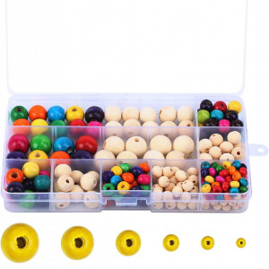 Set de 262 margele MATOGLE, lemn, multicolor, 6/8/10/12/14/16 mm