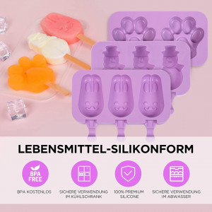 Set de 3 forme pentru inghetata cu 150 betisoare si 50 pungi Yiscase, silicon, violet, 37,6 cm