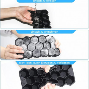 Set de 3 tavi pentru cuburi de gheata Splendz, negru, silicon, fagure, 17 cuburi, 20 x 10 x 3,3 cm