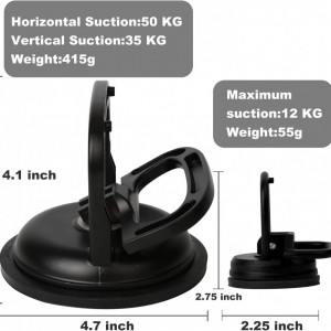 Set de 3 ventuze de aspiratie pentru ridicare ecran/parbriz SZILBZ, ABS, negru, 50 kg, 120 mm/ 55 mm