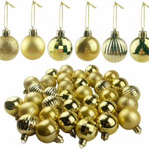 Set de 36 globuri de Craciun Jesdavan, plastic, galben, 4 cm