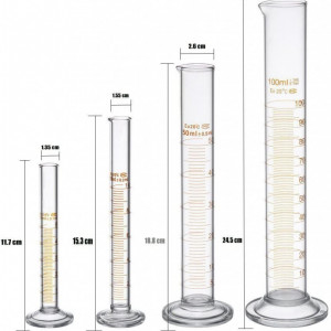 Set de 4 cilindre gradate pentru masurare si 2 perii Wobekuy, sticla, transparent, 5 ml / 10 ml / 50 ml / 100 ml
