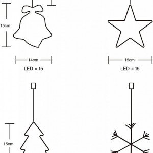 Set de 4 decoratiuni pentru brad SALCAR, LED, alb cald, metal