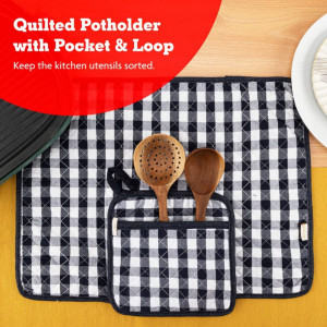 Set de 4 naproane si 4 coastere NEOVIVA, negru/alb, bumbac, 30 x 45 cm / 20 x 20 cm