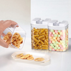 Set de 4 recipiente cu inchidere ermetica pentru alimente VIVILINEN, silicon/plastic, transparent/alb, 0,8 l, 15,5 x 9 cm