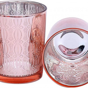 Set de 4 suporturi pentru lumanari Flanacom, sticla, rosu, 7 x 7 x 8 cm