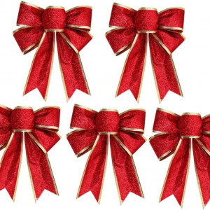 Set de 5 fundite pentru Craciun Beavorty, textil, rosu/auriu, 20 x 25 cm
