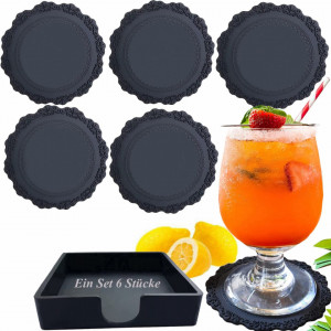 Set de 5 naproane cu suport pentru pahare Hothome, silicon, negru, 10 cm