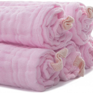 Set de 5 prosoape de fata pentru bebelusi Minimoto, bumbac, roz, 50 x 28 cm
