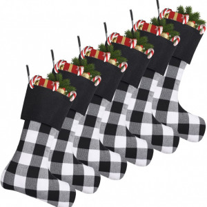 Set de 6 ciorapi de Craciun Cootato, textil, carouri,alb/negru, 46 cm