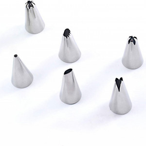 Set de 6 duze pentru coacere sau ornare prajituri HEIGOO, otel inoxidabil, argintiu, 3,2 x 1,7 cm