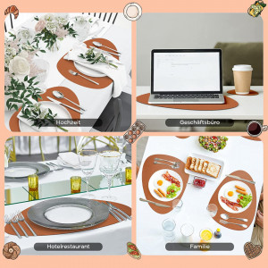 Set de 6 naproane si 6 coastere K KUMEED, piele artificiala, gri/brun, 31 x 40 cm / 13 cm