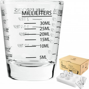 Set de 6 pahare gradate pentru shot-uri GLASSEY, sticla, transparent/negru, 4,8 x 6 cm, 30 ml