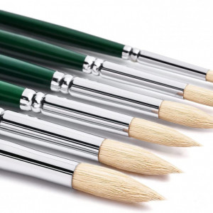 Set de 6 pensoane pentru pictura Fuumuui, par de porc/ metal/ lemn, verde/argintiu