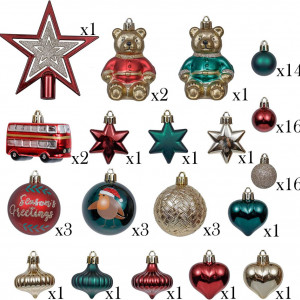 Set de 70 ornamente pentru brad Valery Madelyn, plastic, multicolor