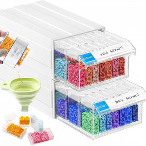Set de 70 recipiente pentru depozitarea diamantelor ARTDOT, cu accesorii, plastic/silicon, multicolor