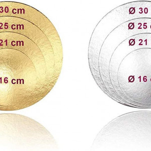 Set de 8 farfurii pentru tort Queta, carton, auriu/argintiu, 16/21/25/30 cm