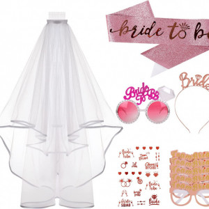 Set de accesorii pentru petrecerea burlacitelor Hongyans, alb/roz/rosu, nailon/plastic, hartie