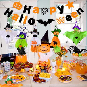 Set de banner cu 6 decoratiuni de Halloween Qpout, multicollor, hartie, 11 x 10 cm / 14 x 33 cm