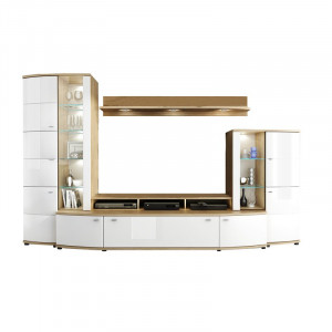 Set de mobilier pentru living Fagan, MDF, alb/bej, 318 x 193,5 x 54,4 cm