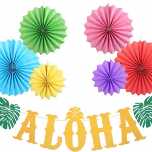 Set de petrecere Hawaiian ZERHOK, hartie, multicolor, 9 piese