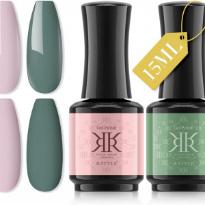 Set lac semi-permanent pentru unghii RSTYLE, 2 culori, roz/verde, 15 ml