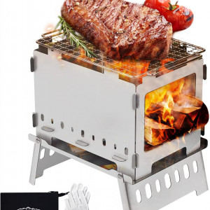 Soba pe lemne pentru camping OVERMONT, otel inoxidabil, argintiu, 19 x 25,5 cm