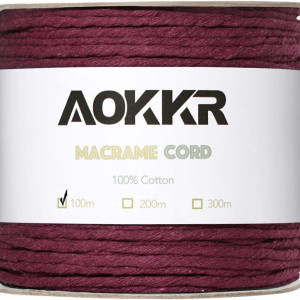 Sul de ata pentru macrame Aokkr, bumbac, visiniu, 100 m