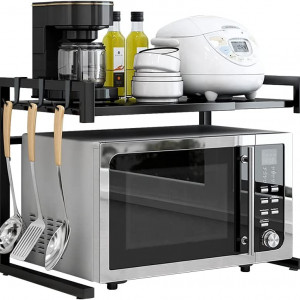 Suport extensibil pentru cuptorul cu microunde Netel, metal, negru, 42 x 40/60 cm