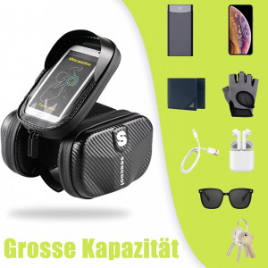 Suport telefon cu geanta de depozitare pentru bicicleta Seacool, TPR, negru, 18,5 x 11,5 cm