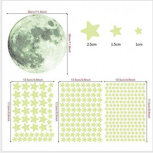 Autocolante luminoase de perete DAXIAO, luna si stele, verde, PVC, 30 x 30 cm / 12,5 x 17,5 cm
