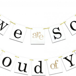 Banner absolvire Konsait, hartie, alb/negru/auriu, 2,4 m