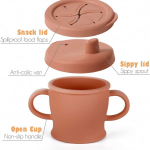 Cana pentru bebelusi 6 luni+ cu doua capace Haakaa, silicon, rosu, 250 ml, 15,4 x 11 cm